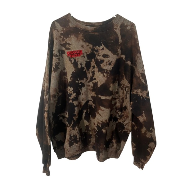 Stranger Things Sweatshirt Pullover Graphic Brown Bleach Tie Dye  Hanes‎ 2XL - Picture 1 of 4